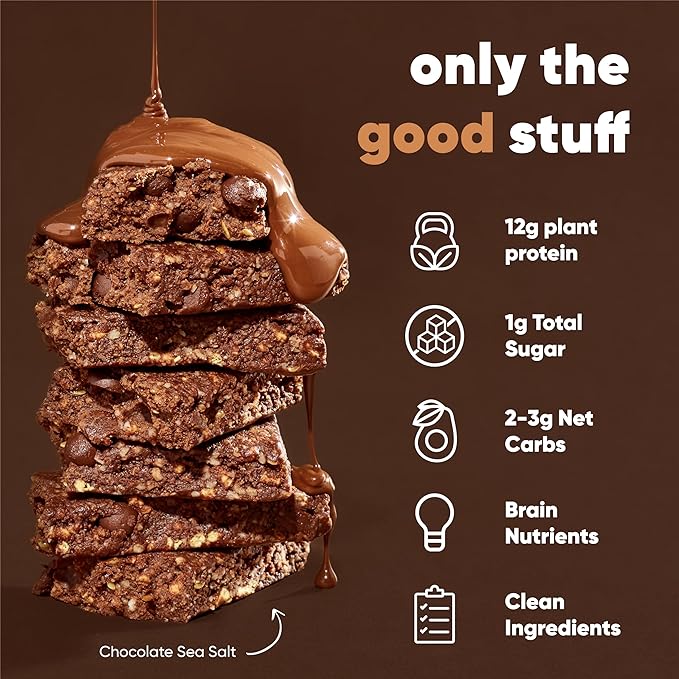 IQBAR Brain and Body Plant Protein Bars - Chocolate Lovers Variety - 12-Count Low Carb - Gluten Free, High Fiber, Vegan Snacks - Low Sugar Meal Replacement