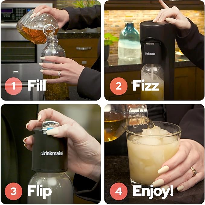 Drinkmate OmniFizz Sparkling Beverage Maker CO2 Bundle - Sparkling Water/Soda Streaming Machine That Carbonates Any Drink - Includes 1 CO2 Cylinder, 1 Carbonation Bottle, 1 Fizz Infuser Classic White