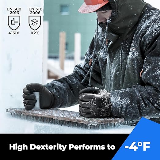 Waterproof Gloves Bulk Pack for Men and Women, 3 Pairs, Freezer Gloves with Grip, Double Nitrile Dipped for Extreme Oil Repellent, for Construction, Mechanics, Mining, Plumbing, Black, XX-Large