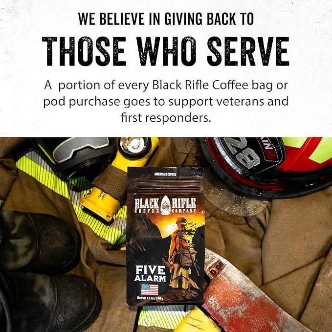 Black Rifle Coffee Company Ground Coffee Medium Roast - Roasted Blend Made from Pure Arabica Beans - Colombian & Brazilian Beans - Veteran Founded & American Made (Five Alarm, 12oz Bag)