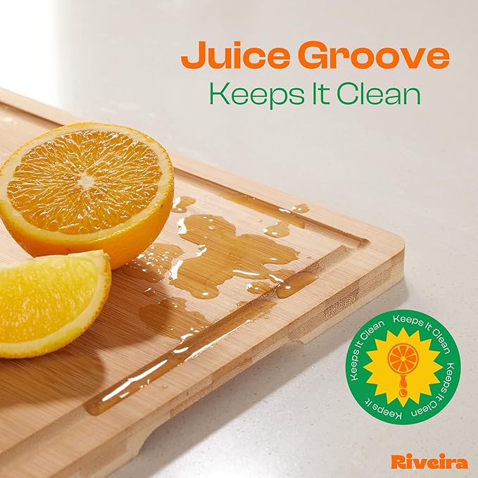 Riveira Cutting Boards For Kitchen – Gourmet Bamboo Grandeur: 20 x 14 Inches Bamboo Wood Cutting Board – Natural Non Toxic Cutting Board – Innovative Juice Grooves Wood Cutting Boards For Kitchen