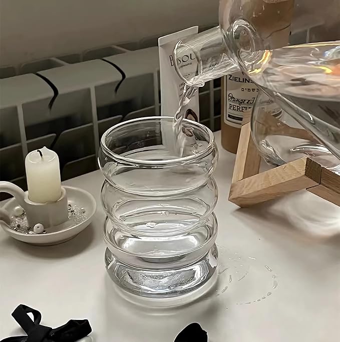 4 Pcs Drinking Glasses with Glass Straw 14oz Glassware Set,Cocktail Glasses,Iced Coffee Glasses,Beer Glasses,Ideal for Water,Soda,Tea,Gift - with Cleaning Brushe
