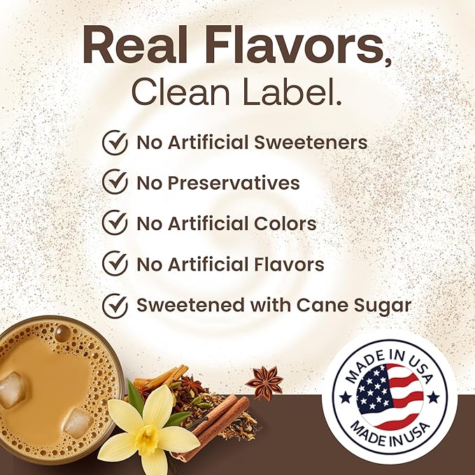 Dr. Smoothie Café Essentials Vanilla Chai – No Artificial Colors, Flavors, or Sweeteners – Shelf Stable – 58mg of Caffeine per Serving – Great for Hot, Iced, & Frozen Frappes (3.5 lb Bag, 26 Servings)