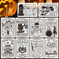 Halloween Stencils for Painting 11.7”x8.26” Reusable Halloween Stencil A4 Skeleton Witch Black Cats Draw Templates for Wood Signs Walls Windows Door Mat Fabrics