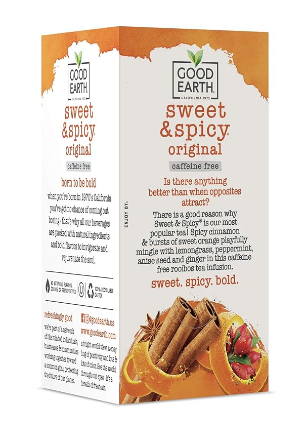 Good Earth Herbal Tea, Sweet & Spicy, Caffeine Free, Packaging May Vary, 18 Count, Pack of 6