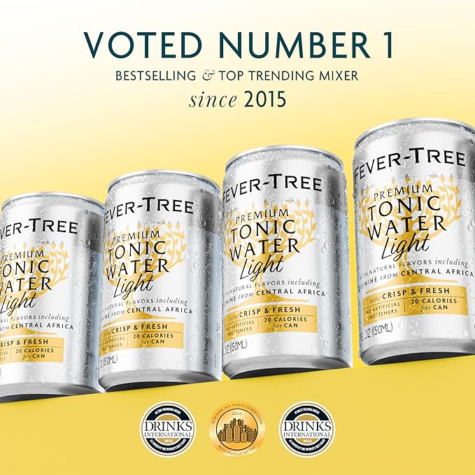 Fever-Tree Refreshingly Light Tonic Water - Premium Quality Mixer - Refreshing Beverage for Cocktails & Mocktails. Naturally Sourced Ingredients, No Artificial Sweeteners or Colors - 5.1 Fl Oz Cans - Pack of 24