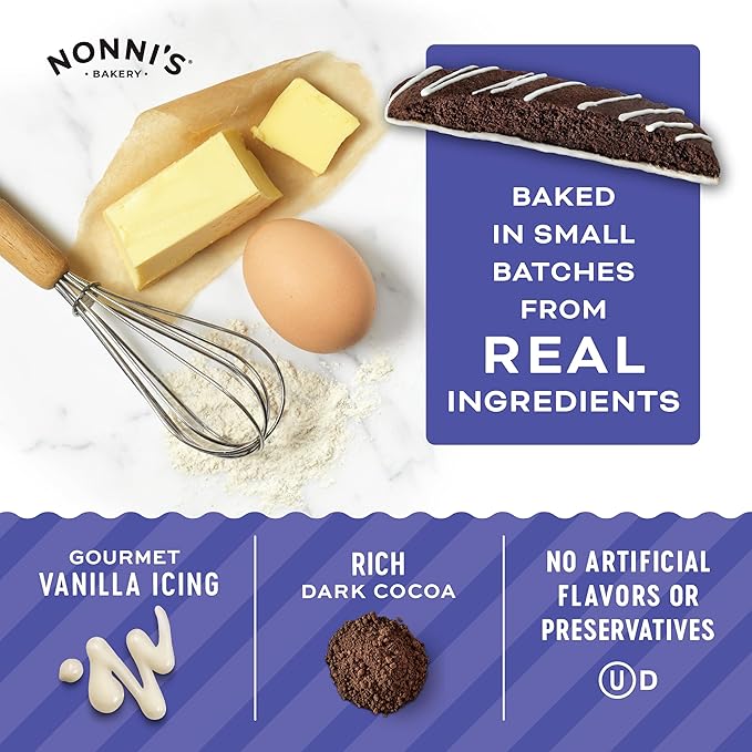 Nonni's Cookies & Crème Biscotti, Rich Dark Cocoa Cookie with Vanilla Icing, 8 Individually Wrapped Bakery Snacks, 6.88 oz, 6 Pack