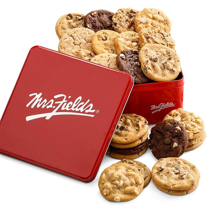 Mrs. Fields 2 Dozen Original Cookie Signature Tin - Assorted with 24 Original Cookies in our 5 Classic Cookie Flavors