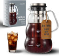 Cold Brew Coffee Pitcher (2.0L/68oz) - Elegant Sleek Wave Borosilicate Glass Pitcher with 100um 304 Stainless Steel Filter & Airtight Lid, Efforless Mannual for Beginner, Sophisticated Gift
