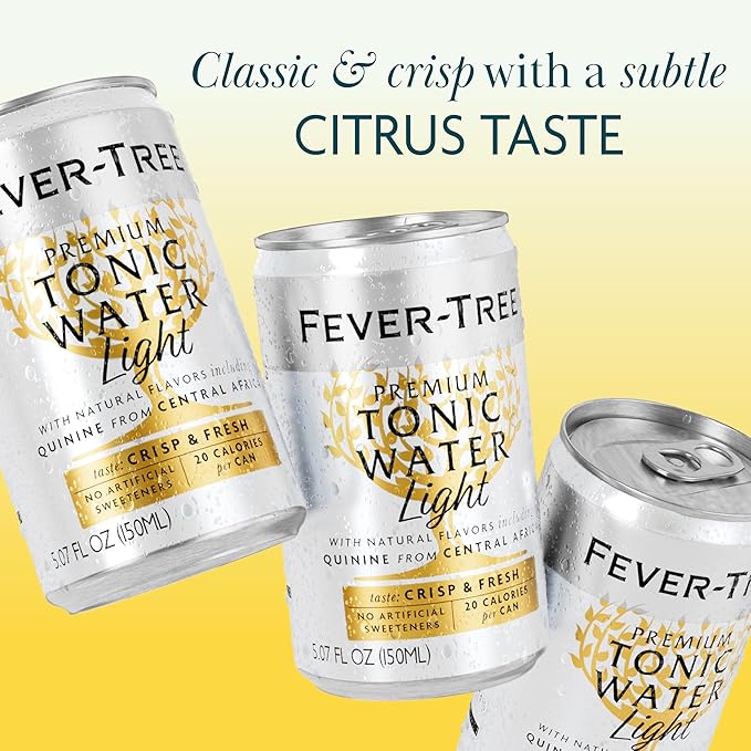 Fever-Tree Refreshingly Light Tonic Water - Premium Quality Mixer - Refreshing Beverage for Cocktails & Mocktails. Naturally Sourced Ingredients, No Artificial Sweeteners or Colors - 5.1 Fl Oz Cans - Pack of 24