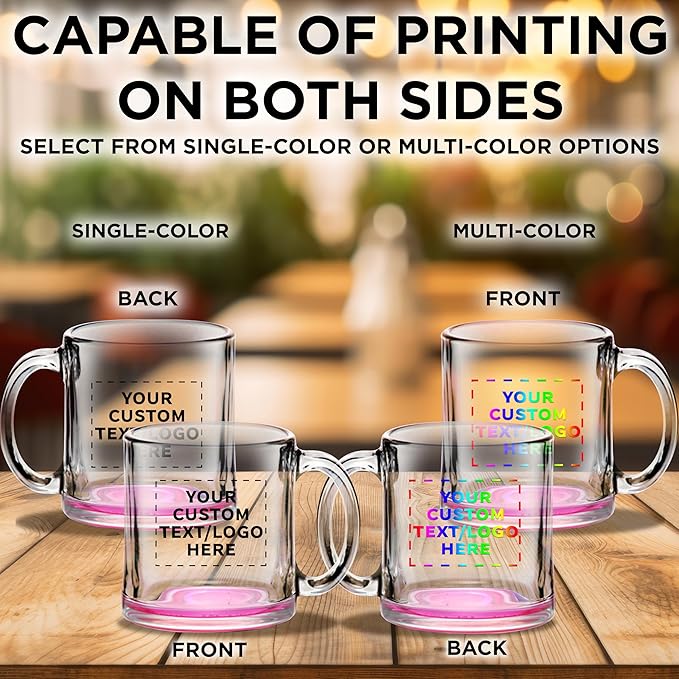 Custom Libbey Clear Glass Coffee Mugs 13 oz. Set of 10, Personalized Bulk Pack - Perfect for Coffee, Tea, Espresso, Hot Cocoa, Other Beverages - Pink Bottom