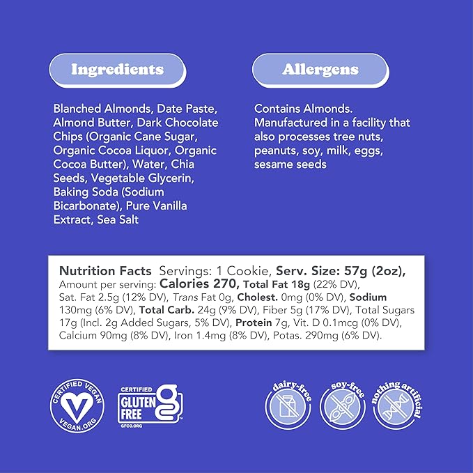 Love + Chew Superfood Soft Baked Cookies, Chocolate Chia Flavor, Plant Based Cookie Made With Chia Seeds & Dark Chocolate for Kids and Adults, Vegan Snacks, Gluten Free, Paleo, Non GMO, 60 Pack