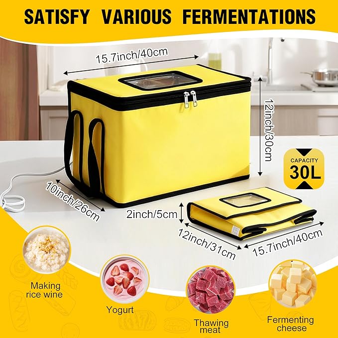 30L Dough Proofer, Folding Bread Proofing with 33-122℉ Temperature & 96h Timer Controller, Sourdough proofing box Heated Fermentation for Making Bread, Yogurt, Natto and Handmade Soap