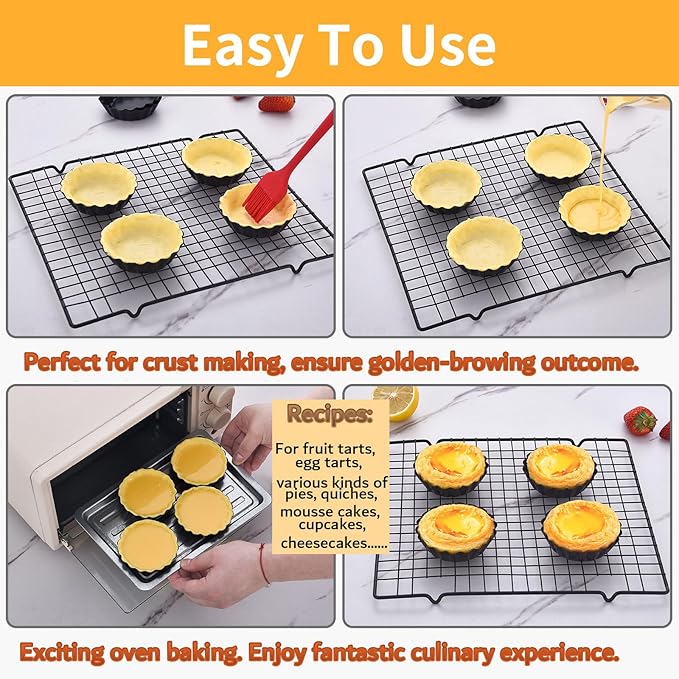 DATANYA 16 Pack Mini Tart Pans 4 Inch with Removable Bottom Round Nonstick Quiche Pan, Heavy Duty Fluted Side Tart Molds for Pies, Mousse Cakes, Dessert Baking