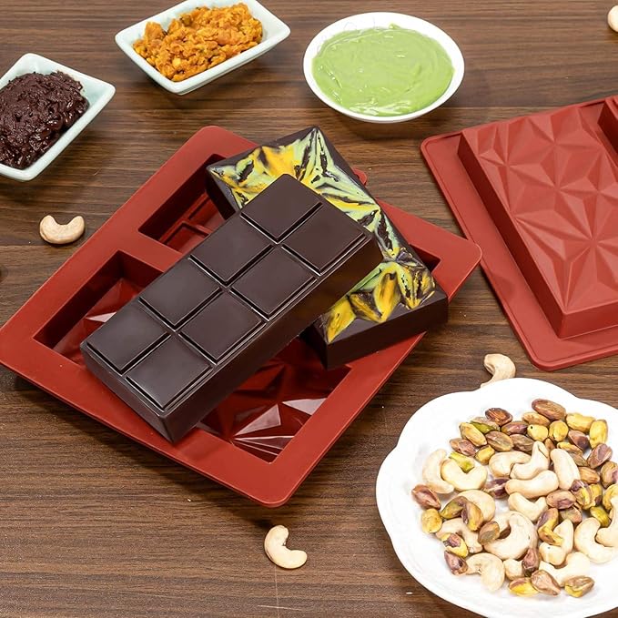 HABP GLOBAL 1 inch Chocolate Bar Mold, Silicone Deep Mold Ideal for making Homemade Stuffed Dubai Pistachio Chocolate,