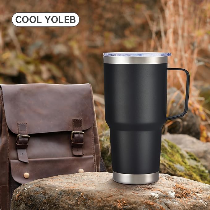 30 oz Tumbler with Handle and Lid, Stainless Steel Tumblers Bulk Double Wall Vacuum Insulated Travel Mug Leak Proof Cup Keep Drinks Cold and Hot Black, 4 Pack