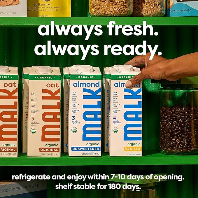 MALK Oat Milk (32oz, Pack of 6) Original Shelf Stable Organic Oat Milk, Non GMO, Dairy Free, Vegan, Plant Based, No Gums or Fillers - Barista Malk Oatmilk for Smoothies, Cereal, Creamy Lattes, Coffee