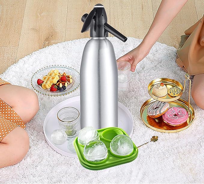 Soda Siphon,1L Soda Maker Portable Sparkling Water Maker for Home & Outdoor, Aluminium Carbonated Water Machines, Seltzer Water Maker for Making Soda,Cocktails, Use 8g CO2 Cartridges (Not Included)