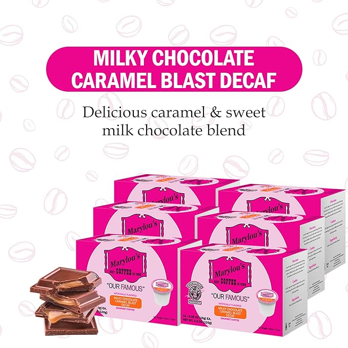 Marylou’s Coffee – Milky Chocolate Caramel Blast Flavored Gourmet Decaf Coffee – Single Serve Coffee Pods, Compatible with Keurig Brewers – 72 Pods