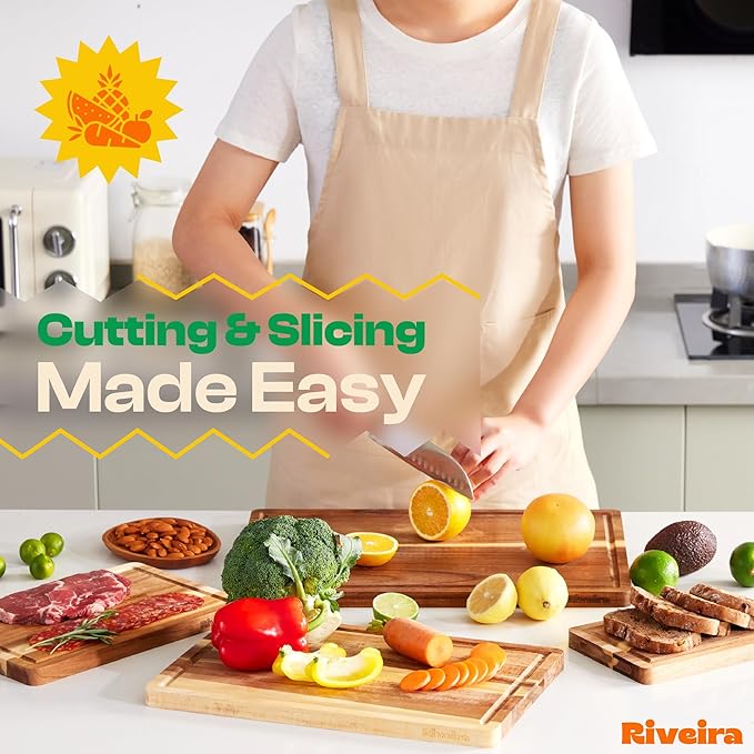Riveira Acacia Wood Cutting Board – Gourmet Acacia Grandeur: 15 x 10 Wooden Cutting Board – Natural Wooden Cutting Boards For Kitchen Decorative – Innovative Juice Grooves Acacia Wooden Chopping Board