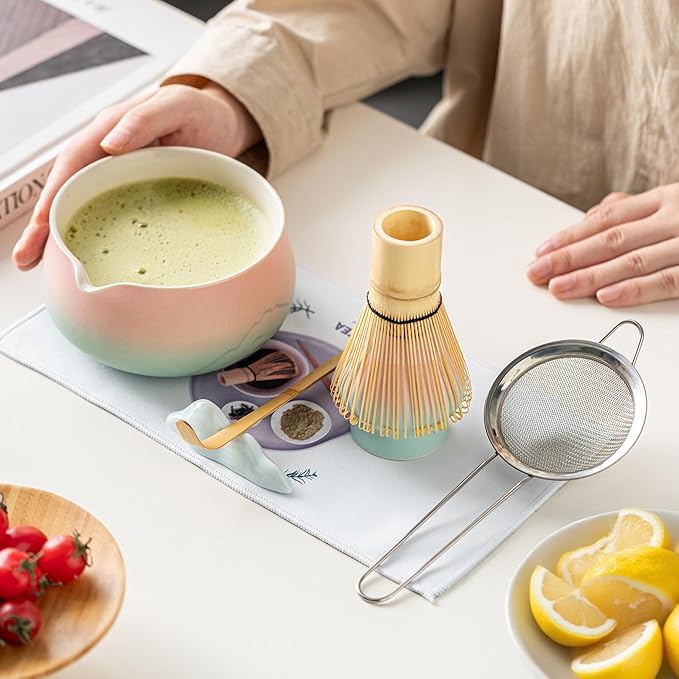 Matcha Whisk Set with Ceramic Matcha Bowl-7PCS, Matcha Kit Gifts for Tea Lovers，Gifts for Women Men Friend,Home Kitchen Decor for Christmas,Halloween