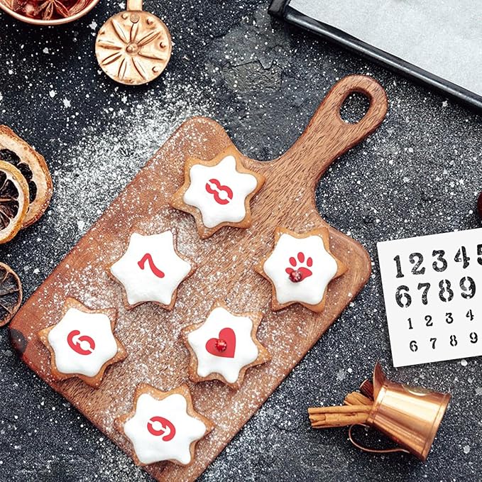 6x6in Alphabet Letter & Number Cookie Stencils for Royal Icing & Sugar Cookie Decoration - 16 Pcs Assorted Sizes