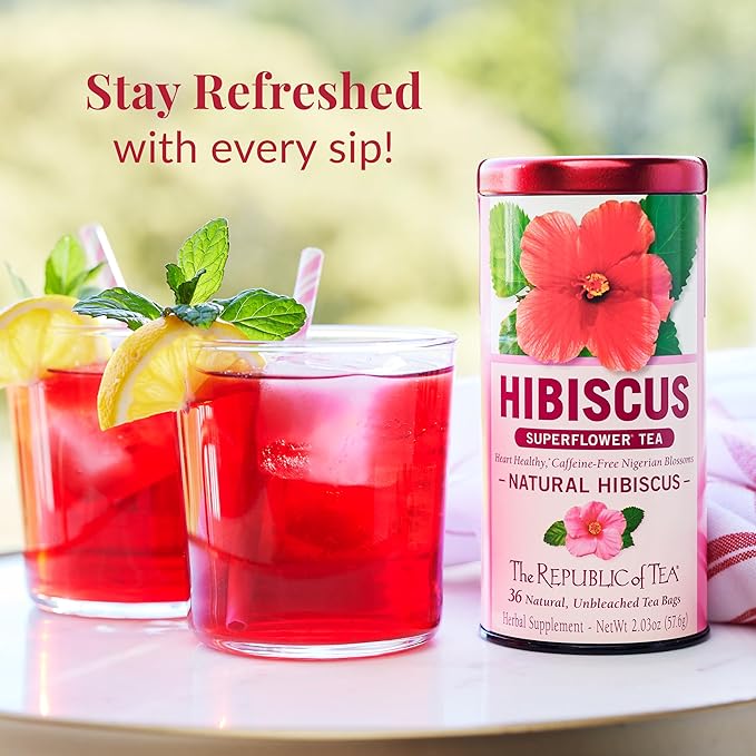 The Republic of Tea Natural Hibiscus Superflower Herbal Tea, 250 Tea Bags, Ruby Red Hibiscus Fine Blend
