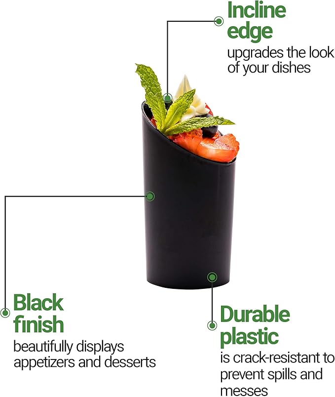 Restaurantware 3 Ounce Shot Glasses 100 Round Incline Cups - With Black Finish Disposable Plastic Shot Glasses For Serving Samples At Wedding Banquets And Catered Events