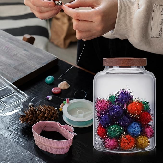 Large Glass Jar with Wooden Lid Glass Sugar Containers Kitchen Canisters Pantry Glass Food Storage Container for Candy Coffee Bean Cereal Flour Cookies