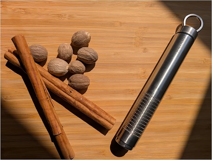 Nutmeg Grater with Silicone Brush & Storage - 18/10 Stainless Steel, Compact Spice & Nut Grinder Tool for Fresh Nutmeg Powder