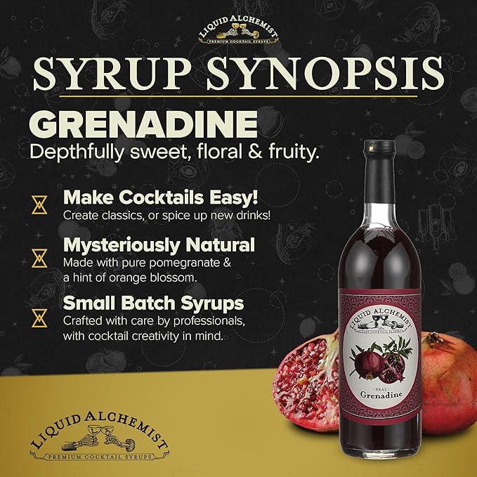 Liquid Alchemist Grenadine Syrup for Cocktails - Real Ingredients Make our Pomegranate Syrup the Perfect Shirley Temple Mix - Our Small Batch Grenadine is Non-GMO, Gluten Free & Vegan (12 oz)