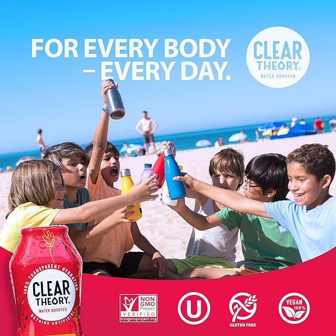 Clear Theory Water Flavoring Drops with Electrolytes, Water Enhancer Liquid Flavored Water Drink Mix, Hydration for Kids, Vegan, Gluten Free, Low Calorie (Watermelon Berry & Fruit Punch)