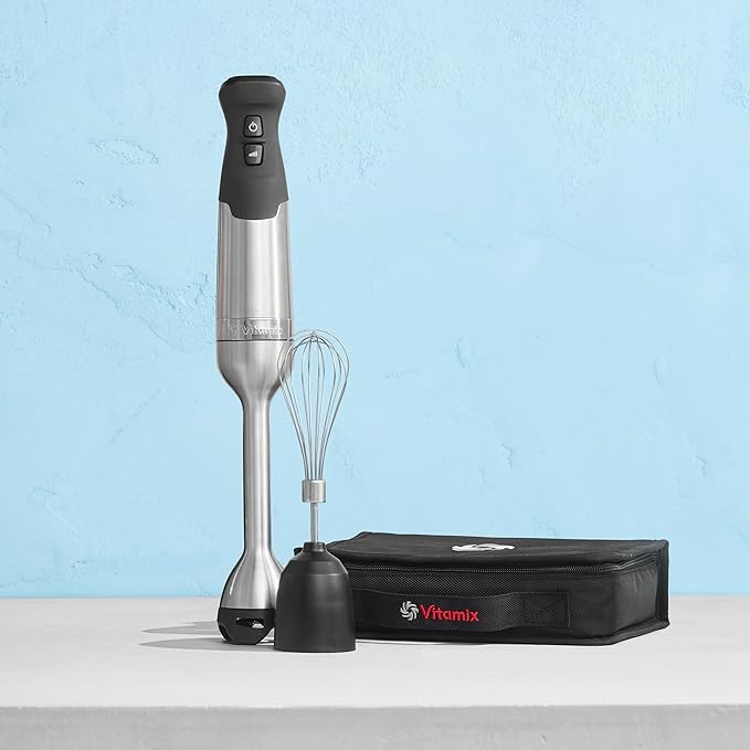 Vitamix 5-Speed Immersion Blender 3-Piece Bundle, 625-Watt Motor, One-Handed Operation, 5 ft cord, includes Whisk Attachment & Storage Case, Stainless Steel/Black