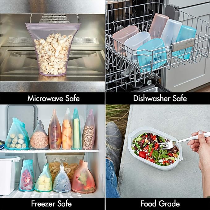 Zip Top Reusable Food Storage Bags | Small Cup [Lavender] | Silicone Meal Prep Container | Microwave, Dishwasher and Freezer Safe | Made in the USA