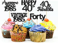 Gyufise 30Pcs Black Glitter Vintage 1985 Cupcake Toppers Awesome Since 1985 Cake Decorations Cheers to 40 Fabulous Forty Cupcake Picks 40th Birthday Wedding Anniversary Party Cake Decorations Supplies