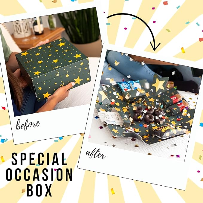 Explosion Gift Box with Treats – Premium Surprise Snack Box with Donuts, Cookies, Chips & More – Blank Design for Any Occasion – Party, Celebration, or Just Because Gift (Explosion Gift Box)