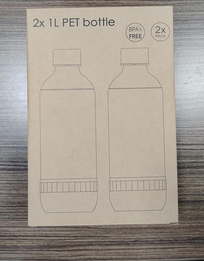 Soda Bottles 1 Litre - Set of 2 BPA-Free PET Reusable - 1 x Black & 1 x White Sparkling Water Bottles Compatible with Soda Machine & Water Carbonator