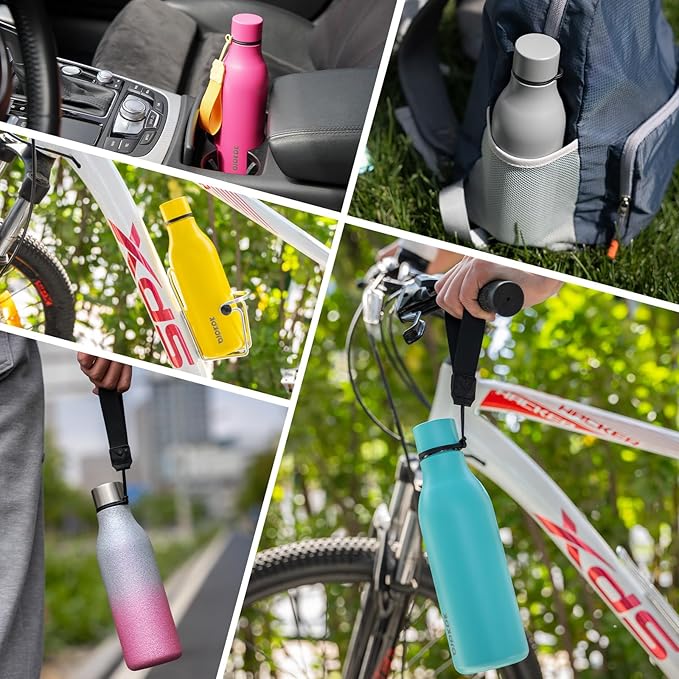 BJPKPK Insulated Water Bottles, 12oz Stainless Steel Metal Water Bottle with Strap, BPA Free Leak Proof Thermos, Mugs, Flasks, Reusable Water Bottle for Sports & Travel, Graceful Pink