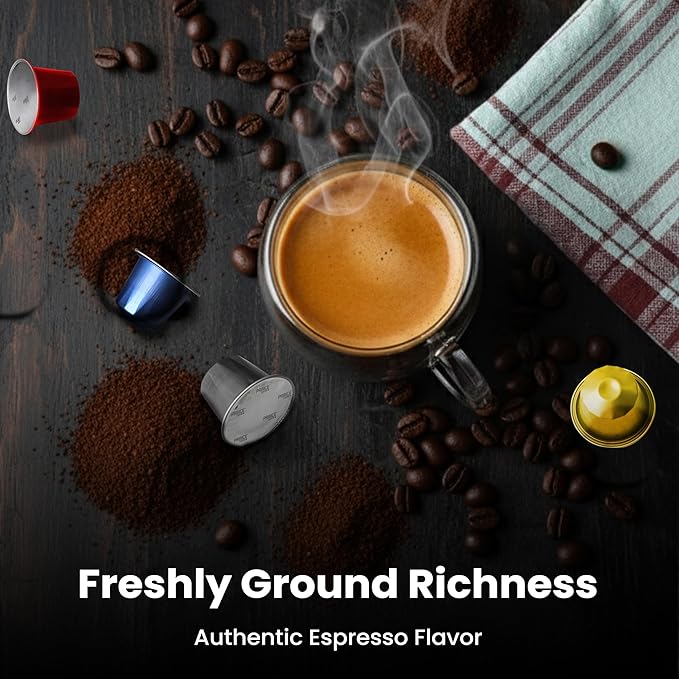 Prince Caffe Espresso Pods Variety Pack Compatible with Nespresso Original Line Machines – Espresso, Ristretto, Millennium & Premium – Intensity 7,8,9,10, 40 Count (4 x 10 Capsules)