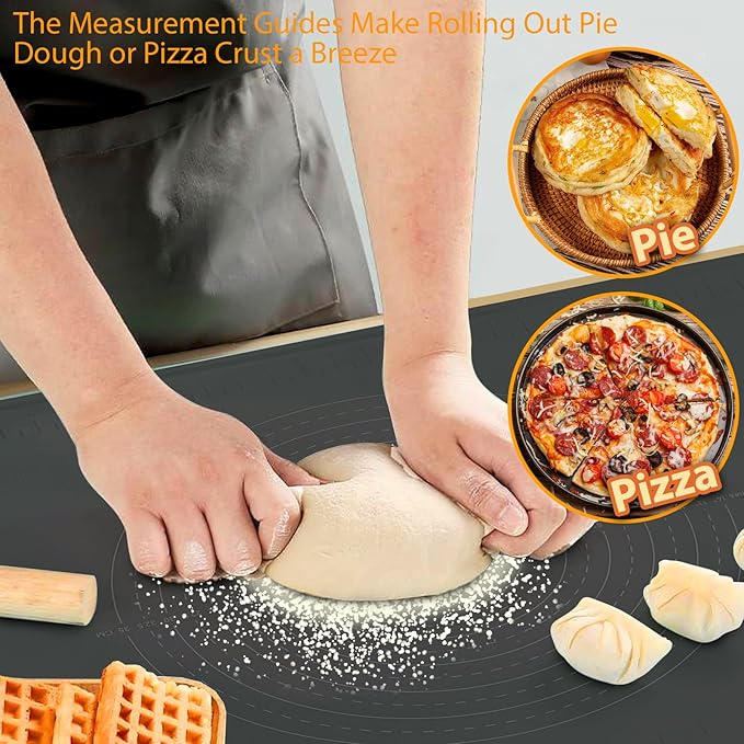 Silicone Baking Mat 28" x 20" Extra Thickness Dough Rolling Mat with Measurements and Edge Heightening, Non-stick Food Grade Silicone Pastry Mat for Pastry, Bread, Cookies, Pizza, Fondant, Pasta
