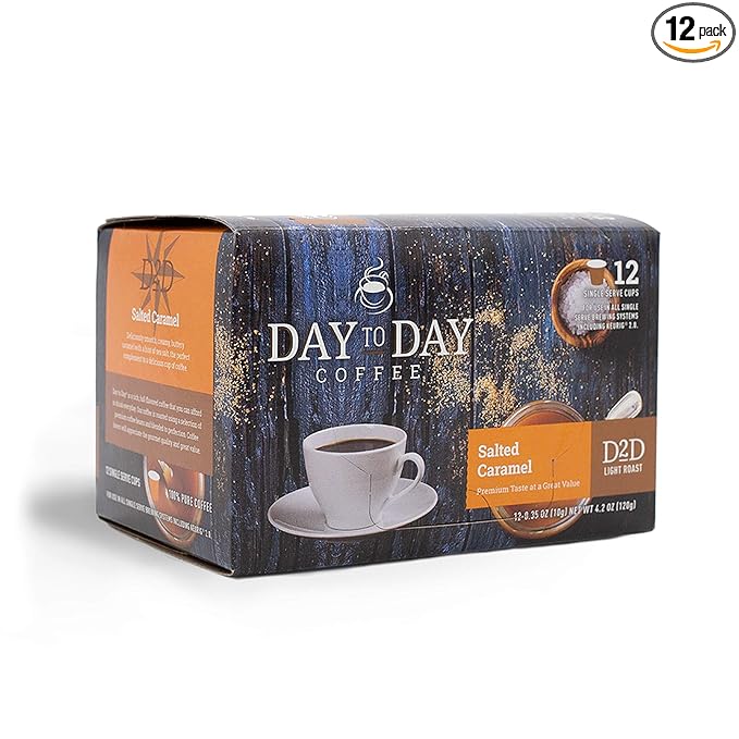 Day To Day 12-Count Salted Caramel, Light Roast Single Serve Coffee Pods for K-Cup Keurig Brewers