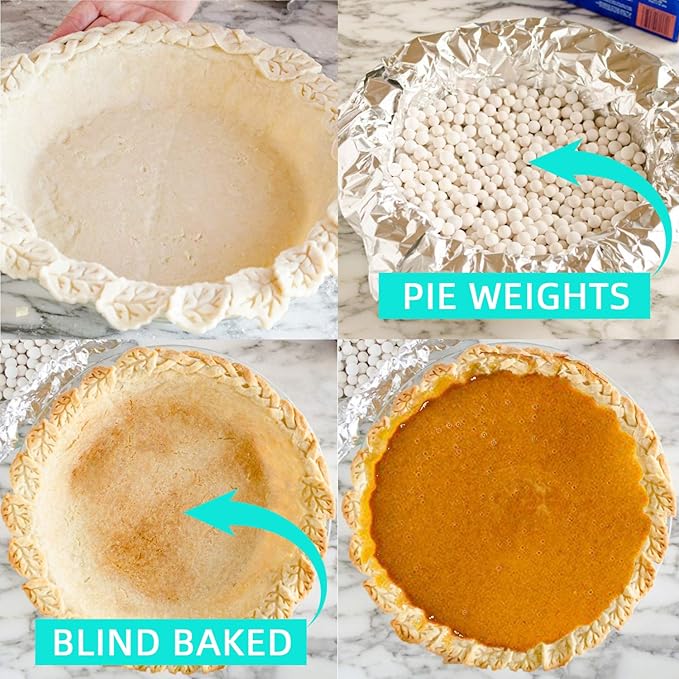 PLANTIONAL Ceramic Pie Weights, 1.32Lb Reusable 10mm Baking Beads with Wheat Straw Container, Natural Ceramic Stoneware Baking Beans for Pie Crust Pastry (Pink)