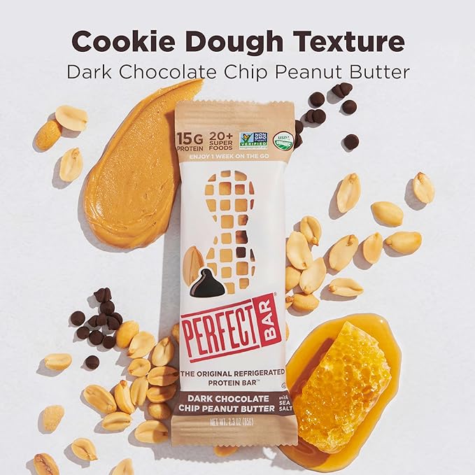 Perfect Bar Original Refrigerated Protein Bar, Dark Chocolate Chip Peanut Butter, 2.3 Ounce Bar, 8 Count (Pack of 3)