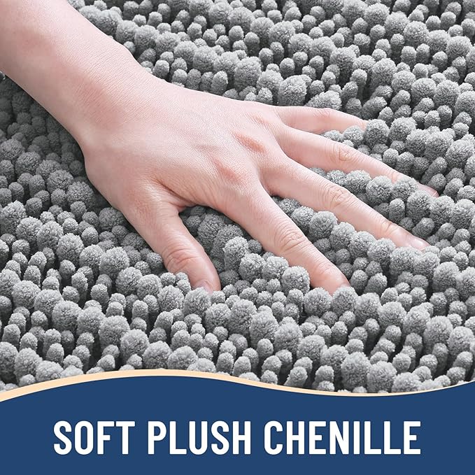 Arotive Luxury Chenille Bathroom Rug Mat, Extra Soft Thick Absorbent Shaggy Bath Rugs, Non-Slip Machine Wash Dry, Plush Bath Mats for Bathroom, Shower and Tub, 44x24, Light Grey