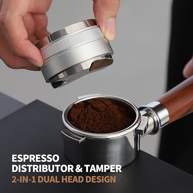 51mm Coffee Distributor and Tamper,Dual Head Coffee Leveler Fits for Delonghi 51mm Portafilter,Professional Espresso Hand Tamper.(Silver)