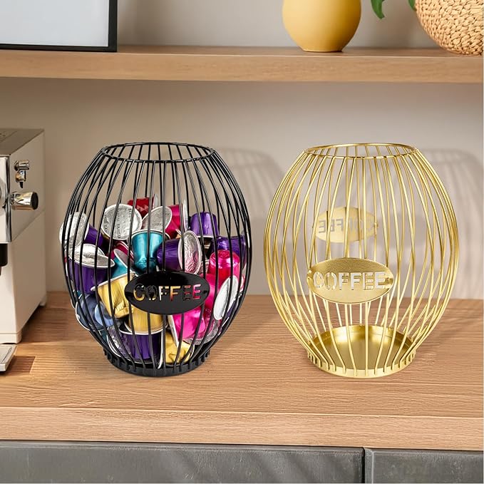 Stainless Steel Elliptical Cup Coffee Basket pods holder Sturdy for Home or Office Kitchen Counter Organizer Espresso Capsule (Black)