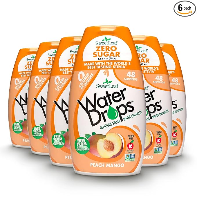 SweetLeaf Water Drops, Peach Mango – Sugar-Free Water Enhancer Drops, Stevia & Monk Fruit Sweetener Water Flavoring, 1.62 Oz (Pack of 6)