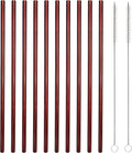 10 Pcs Stainless Steel Straws, Reusable Drinking Straws, Straight Metal Straw Sets with 2 Pcs Cleaning Brushes (10.5 Inch, Red)