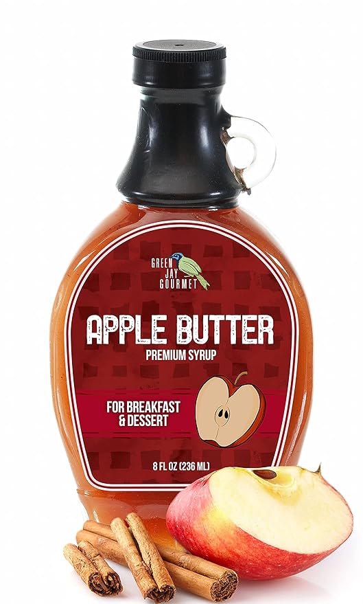 Green Jay Gourmet Apple Butter Syrup - Premium Breakfast Syrup with Sweet Apples, Spices & Lemon Juice - All-Natural, Non-GMO Pancake Syrup, Waffle Syrup & Dessert Syrup - 8 Ounces
