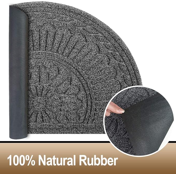 Mibao Door Mat Outdoor Indoor, 23.5" x 35.5", Half Round Door Mats, Non-Slip Front Door Mats Outdoor, Dirt Trapper Welcome Mats for Front Door, Back Door, Shoe Scraper, Grey